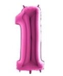 Bir Rakam Pembe Fuşya Folyo Balon 40 Inch 100cm